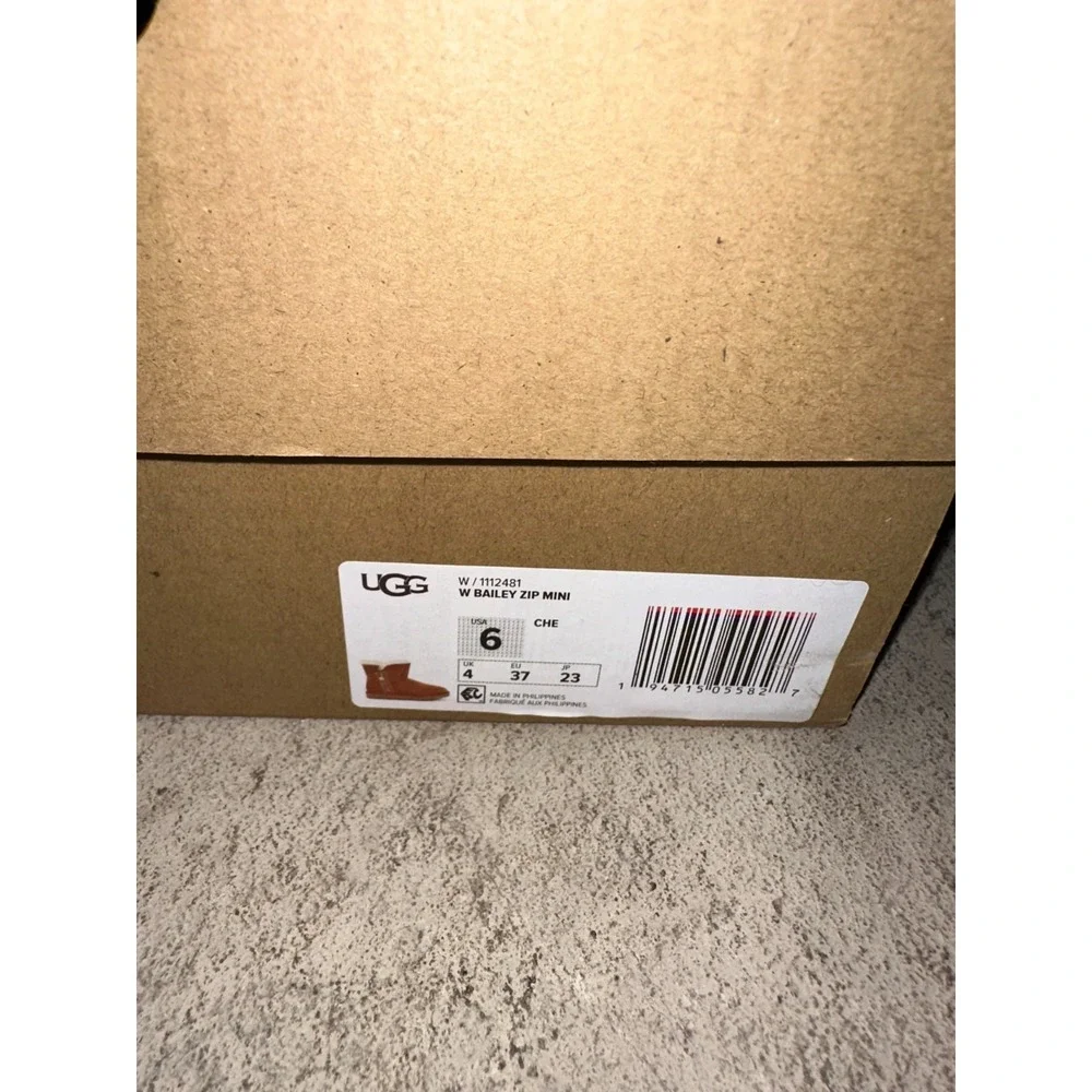 UGG Bailey Zip Mini Boot Women's Size 6‎ Chestnut Leather Warm Winter Fur Lined